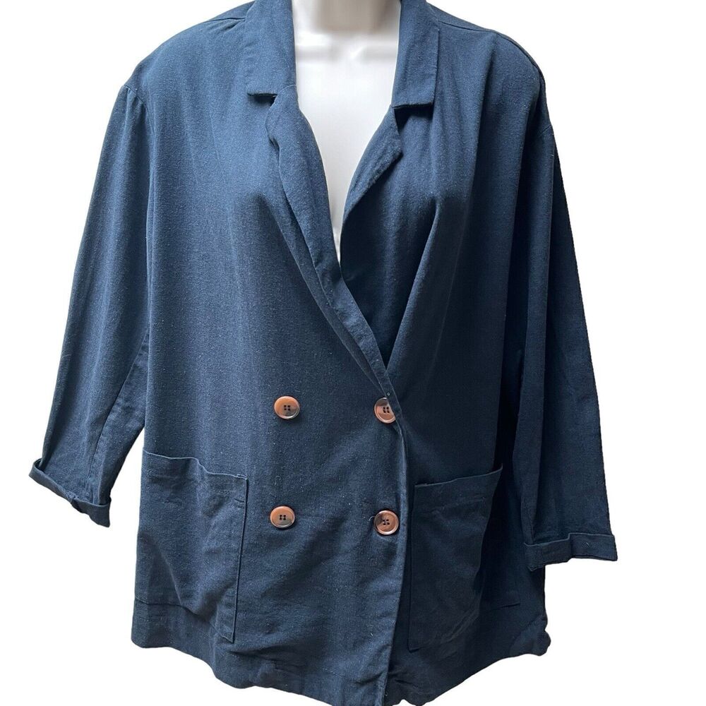 NEW Anthropologie Amadi BLAZER Womens XS Kaye Linen Blend Oversized Navy Blue